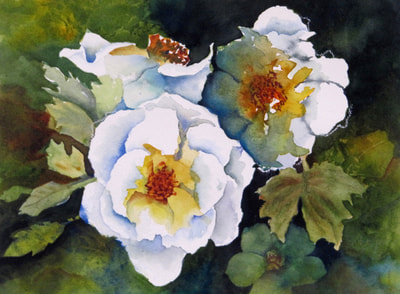 white roses, floral, watercolor, negative painting