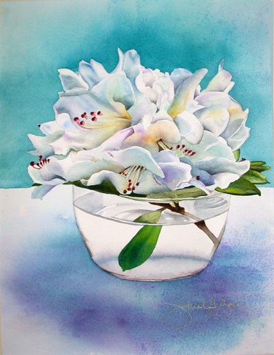 white rhododendrons, floral, watercolor