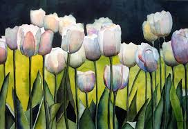 white tulips, Belgian tulips, watercolor, floral
